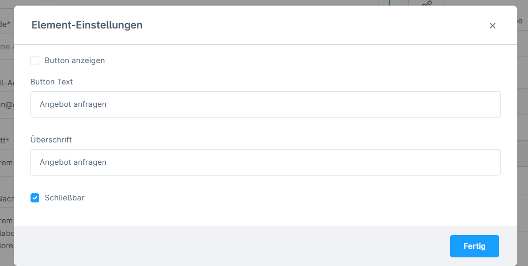 Backend everything modal config